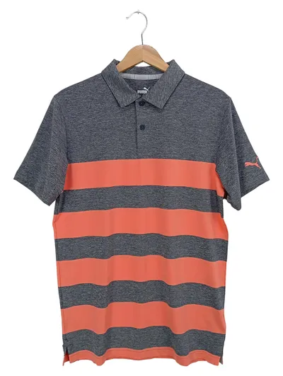 PUMA Herren Poloshirt Gr. 48/M Grau Orange Gestreift Sportlich