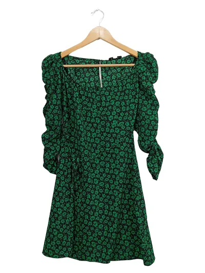 Topshop Damen Sommerkleid Blumenmuster Grün Gr. 36/S Puffärmel