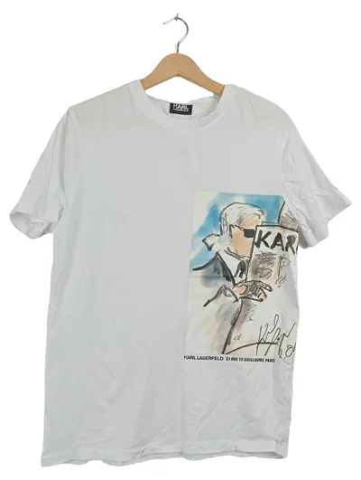 KARL LAGERFELD Herren T-Shirt Weiß Grafik Print Gr. M Paris