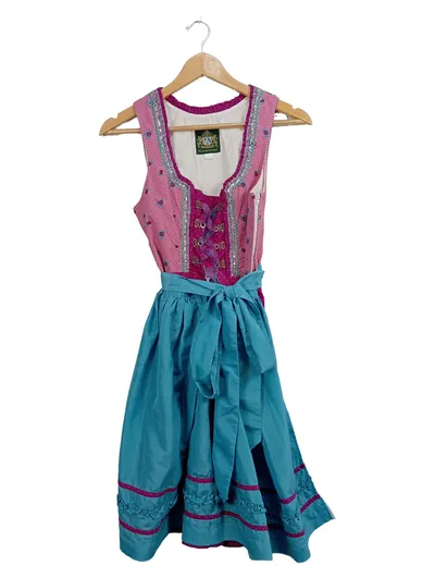 Hammerschmid Dirndl Trachtenkleid A-Linie Kariert Rüschen Stickerei Gr. 34 XS