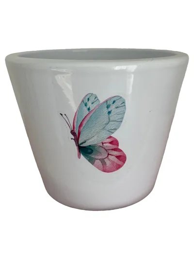 Queen® Flowers Übertopf Keramik weiß Schmetterling Motiv 10cm