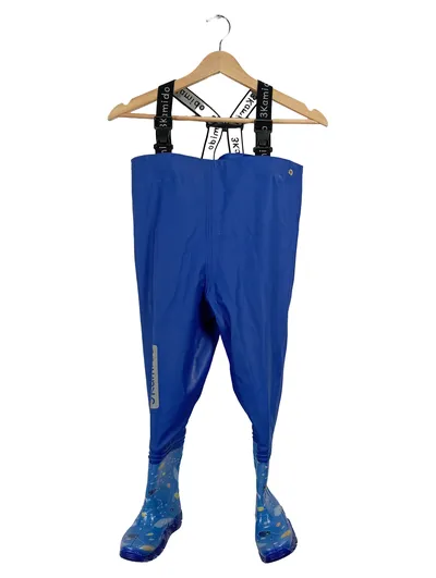 3Kamido Kinder Regenhose Wathose mit Gummistiefeln Blau Gr. 26/27