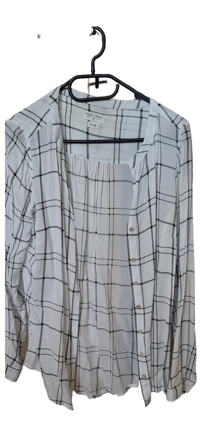 Eight2Nine Damen Bluse kariert Weiß Gr. 38/M Viskose Casual