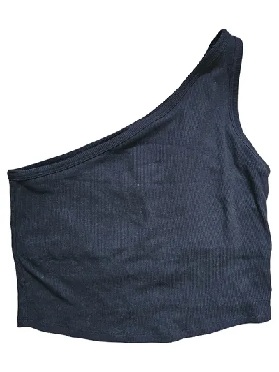 PINK Damen Top One Shoulder Shirt Schwarz Gr. 38/M Rippstrick Casual