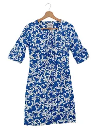 ALMATRICHI Damen Blusenkleid Gr. 36/S Blau Weiß Floral Baumwolle Elegant 1