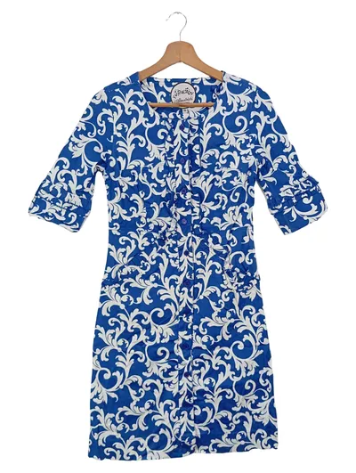ALMATRICHI Damen Blusenkleid Gr. 36/S Blau Weiß Floral Baumwolle Elegant