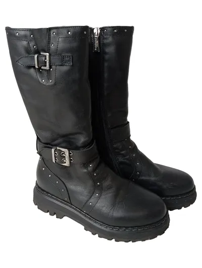BALDININI Damen Stiefel Gr. 35 Schwarz Nieten Schnallen Gothic Punk