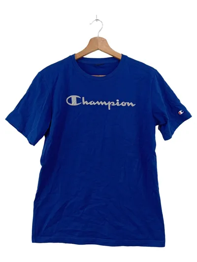 Champion T-Shirt Herren Blau Gr. 44/M Logo Print Casual Sportlich Basic