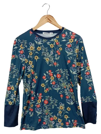 MISSLOOK Damen Langarmshirt Gr. 36/S Blau Floral Casual Modern