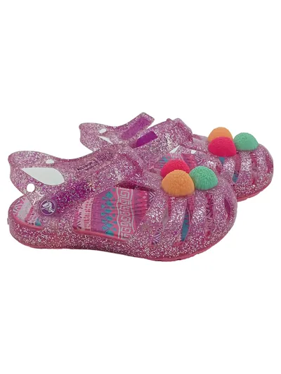 CROCS Kinder Badeschuhe Sandalen Rosa Glitzer Pompons Gr. 20