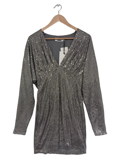 COLOURFUL REBEL Pailletten Kleid Damen Silber S Festlich Glitzer Langarm