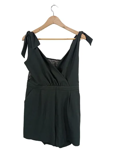 ZARA BASIC Damen Jumpsuit Gr. L Grün Spitze Schleifen Elegant