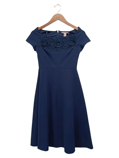 ANNA FIELD Damen Etuikleid Gr. 32/XXS Blau Elegant Blumen Applikationen