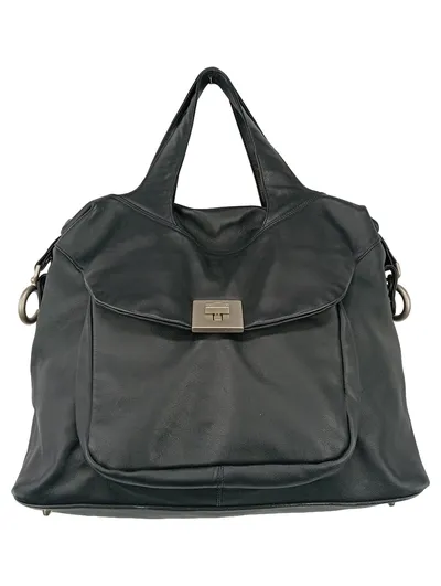 RENATO ANGI Henkeltasche Damen Schwarz Leder Elegant Klassisch 49x30cm
