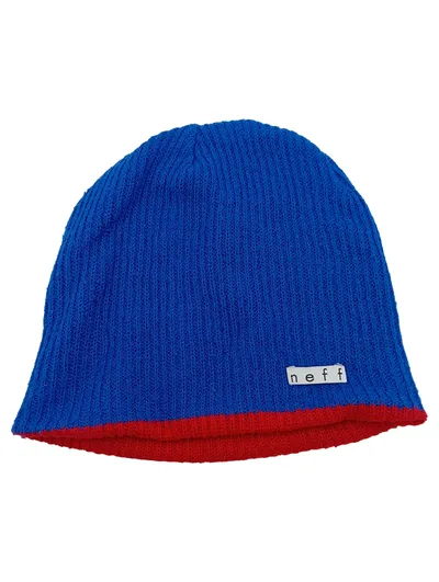 Neff Beanie Mütze Blau Rot Strickmütze Wintermütze Unisex Streetwear
