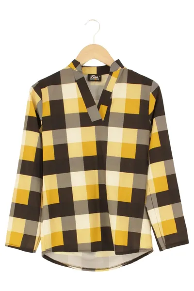 FRESH LEMONS Damen Karierte Bluse Langarm Casual Mehrfarbig 32/XS