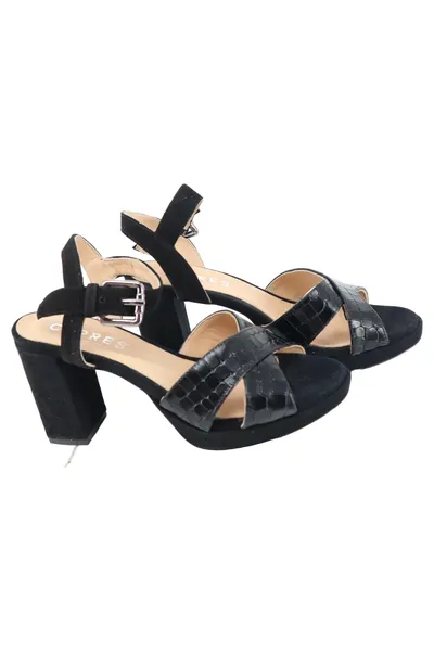 Cypres Damen Sandaletten Gr. 39 Schwarz Elegant Kreuzriemen Blockabsatz