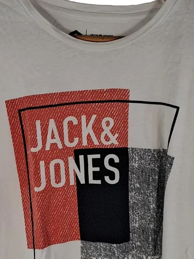 Jack & Jones T-Shirt Herren Gr. L weiß Logo-Print Baumwolle Freizeit Urban