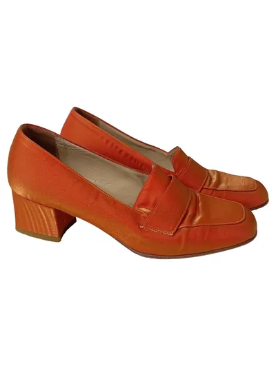 CAIMAN Damen Slipper Gr. 34.5 Orange Vintage Elegant Klassisch Made in Italy