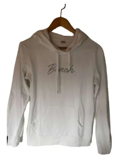 BENCH Kapuzenpullover Damen Gr. 36/S Weiß Streetwear Hoodie Schriftzug