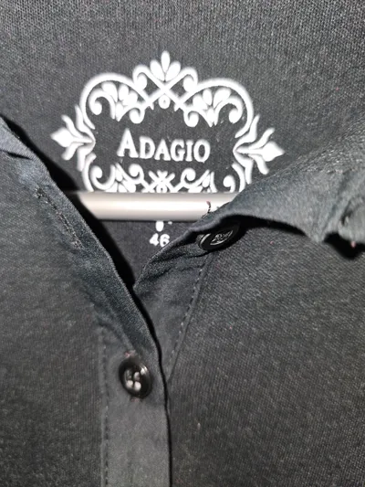 Adagio Damen Poloshirt Langarm Gr. 46 Schwarz Pailletten Verzierung