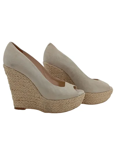 Hugo Boss Peep-Toe Espadrilles Wedges Wildleder Beige Gr 37,5 Elegant