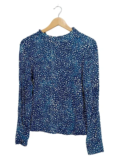 Mango Damen Bluse Gr. 36/S Blau Gepunktet Langarm Viskose Casual