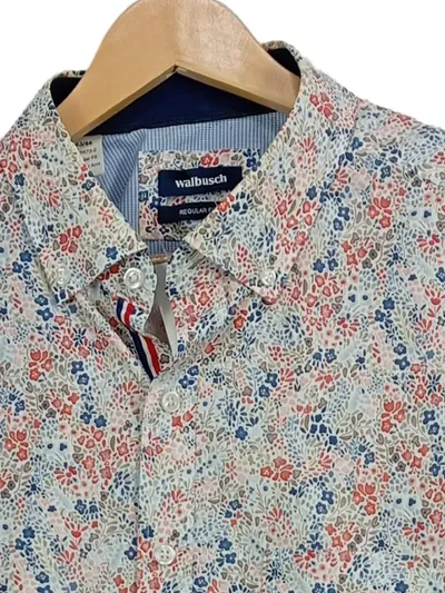 Walbusch Herren Freizeithemd Langarm Blumenmuster Gr. 43/44 Baumwolle