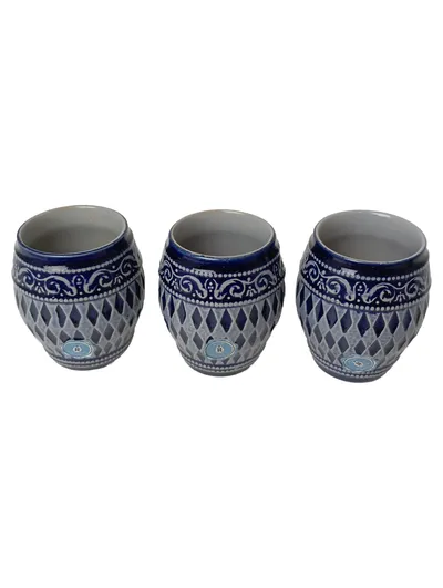 MARZI & REMY Kaffeebecher Set 3x Blau Vintage Keramik Becher