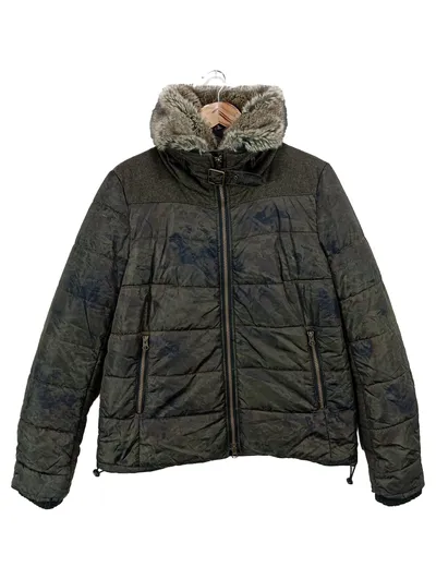 CINQUE Damen Steppjacke Gr. 36/S Grün Camouflage Streetwear Fellbesatz