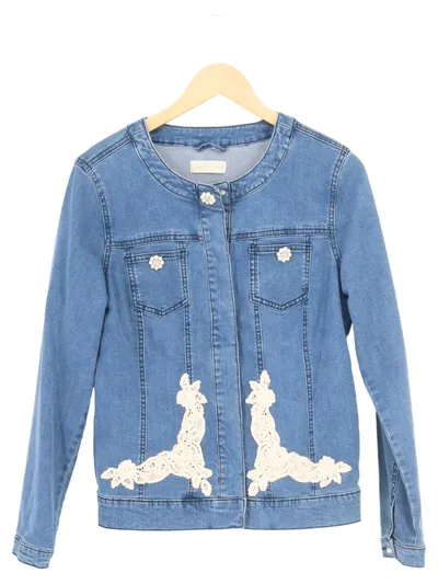 JUDITH WILLIAMS Damen Jeansjacke Gr. 38/M Blau mit Spitze