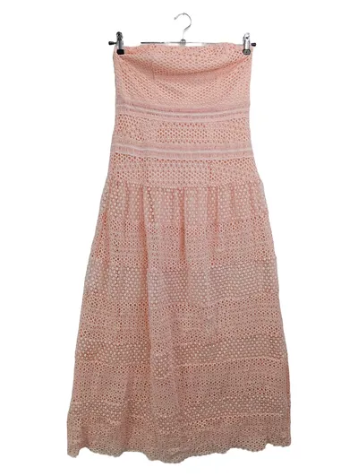 DANITY festliches Maxikleid Gr. 38/M Rosa Lochmuster Elegant Rüschen Spitze