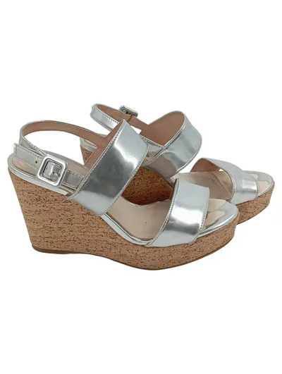 GADEA Damen Plateausandalen Gr. 38 Silber Elegant Luxuriös Keilabsatz
