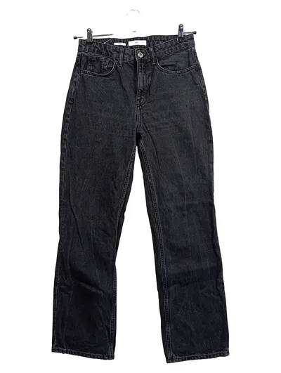 Mango Damen Jeans Straight Leg Schwarz Gr. 36 W28 High Waist Denim