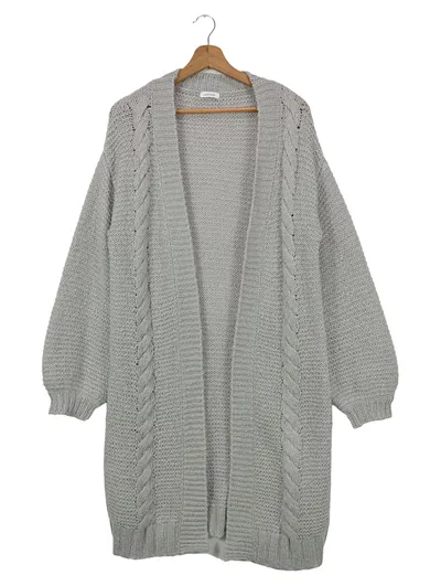 LASCANA Damen Strickjacke Gr. 32/XS Grau Zopfstrickmuster Klassisch Elegant