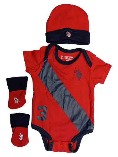 U.S. Polo Assn. Baby Body Set Mütze Socken Rot Gr. 62/68 0-6M