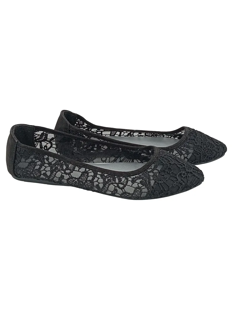 LASCANA Damen Ballerinas Gr. 38 Schwarz Spitze Elegant Slip-On 1