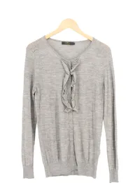 BURBERRY Strickjacke Damen Grau Gr. 40/L Elegant Seide Alpaka Rüschen 1