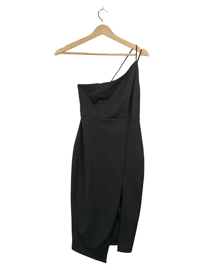 Fashion Nova Abendkleid One-Shoulder Schwarz Gr. S Midi Schlitz