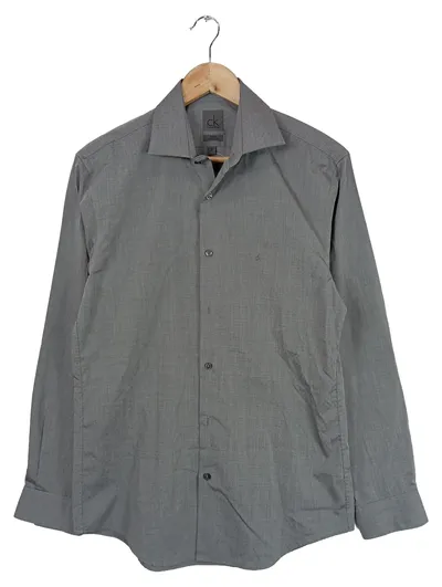 CALVIN KLEIN Business Hemd Herren Gr. 38/M Grau Baumwolle Klassisch