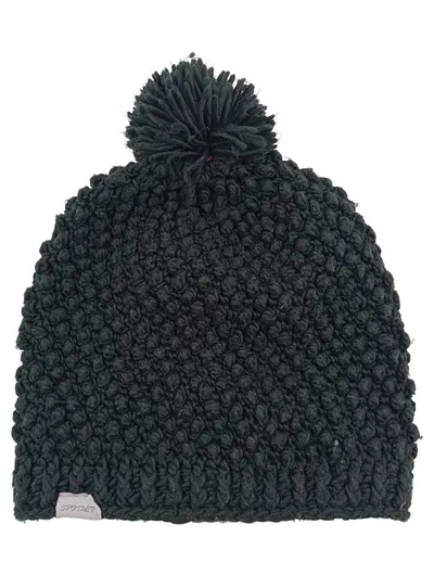 SPYDER Damen Mütze Gr. S Schwarz Strukturmuster Bommel Wintermütze Casual
