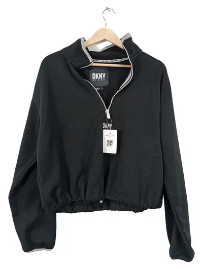 DKNY Sport Damen Sweatshirt Cropped Half-Zip Schwarz Gr. L