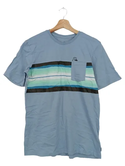 QUIKSILVER Herren T-Shirt Blau Gestreift Logo-Print Casual Sportlich