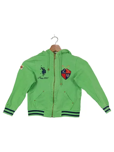 U.S. POLO ASSN. Kinder Sweatjacke Gr. 122 Grün Kapuze Logo Reißverschluss