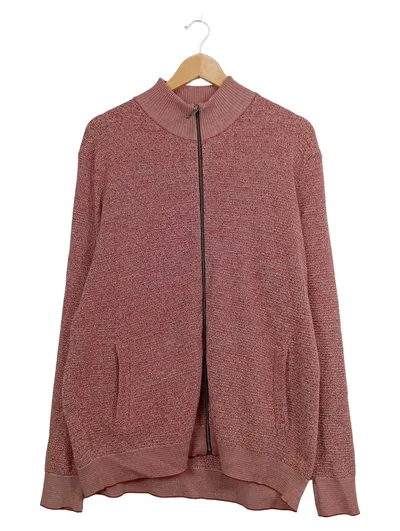Walbusch Herren Strickjacke Gr. 54 Rot Meliert Baumwolle Reißverschluss