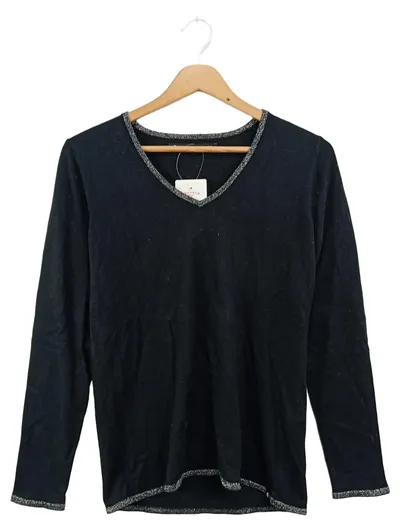 Freeman T. Porter Damen Langarmshirt Gr. 34/XS Schwarz Glitzer Stern Baumwolle
