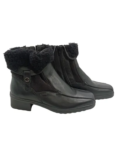 Gabor Damen Stiefeletten Gr. 38 Schwarz Leder Fellkragen Winterboots