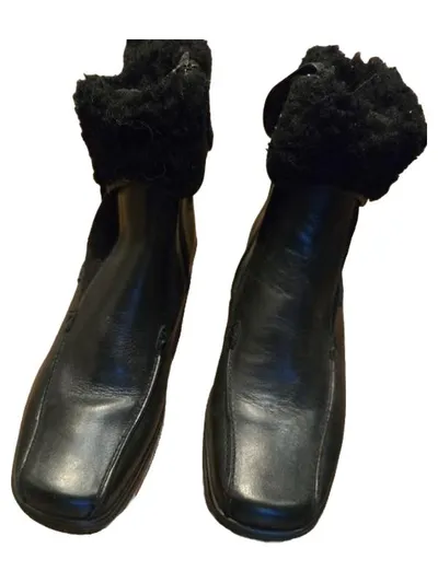 Gabor Damen Stiefeletten Gr. 38 Schwarz Leder Fellkragen Winterboots