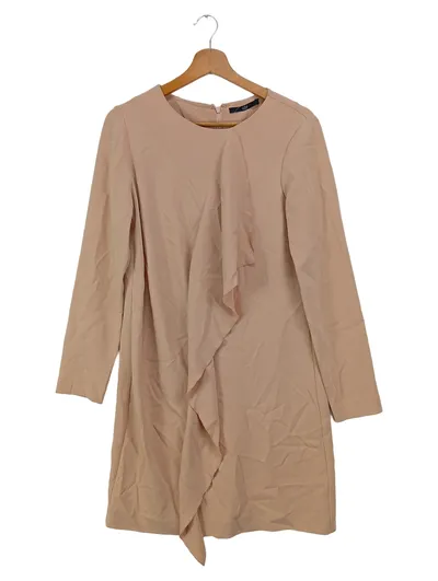 Tibi New York Damen Freizeitkleid Beige Gr. 38/M Elegant Rüschen Midikleid