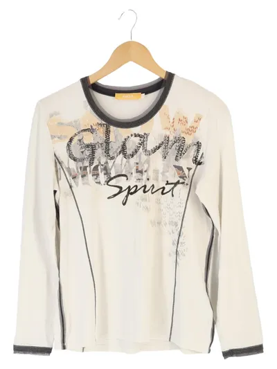 BiBA Damen Langarmshirt Gr. 40/L Weiß Streetwear Glam Spirit Nieten